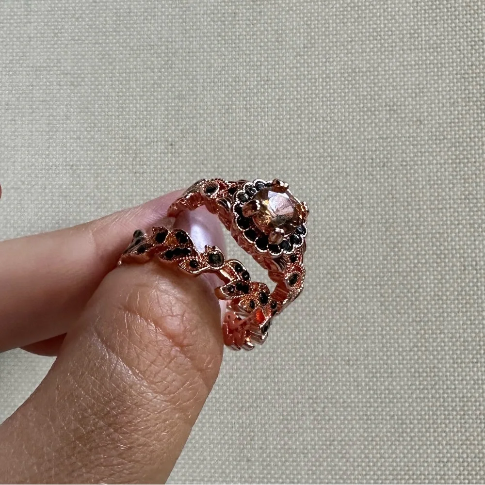 🤍 NEW Exclusive Rose Gold Double Ring with Black & Rose Sapphires